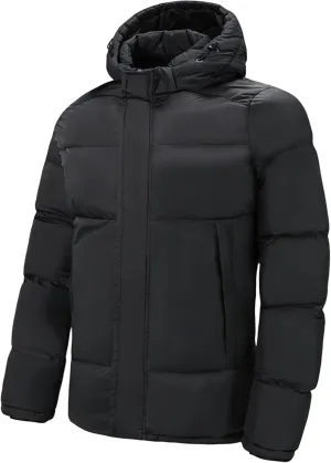 Men's Thicken Puffer Hooded Jacket Warm Zipper Down Quilted Jackets Insulated Water-Resistant Winter Coat