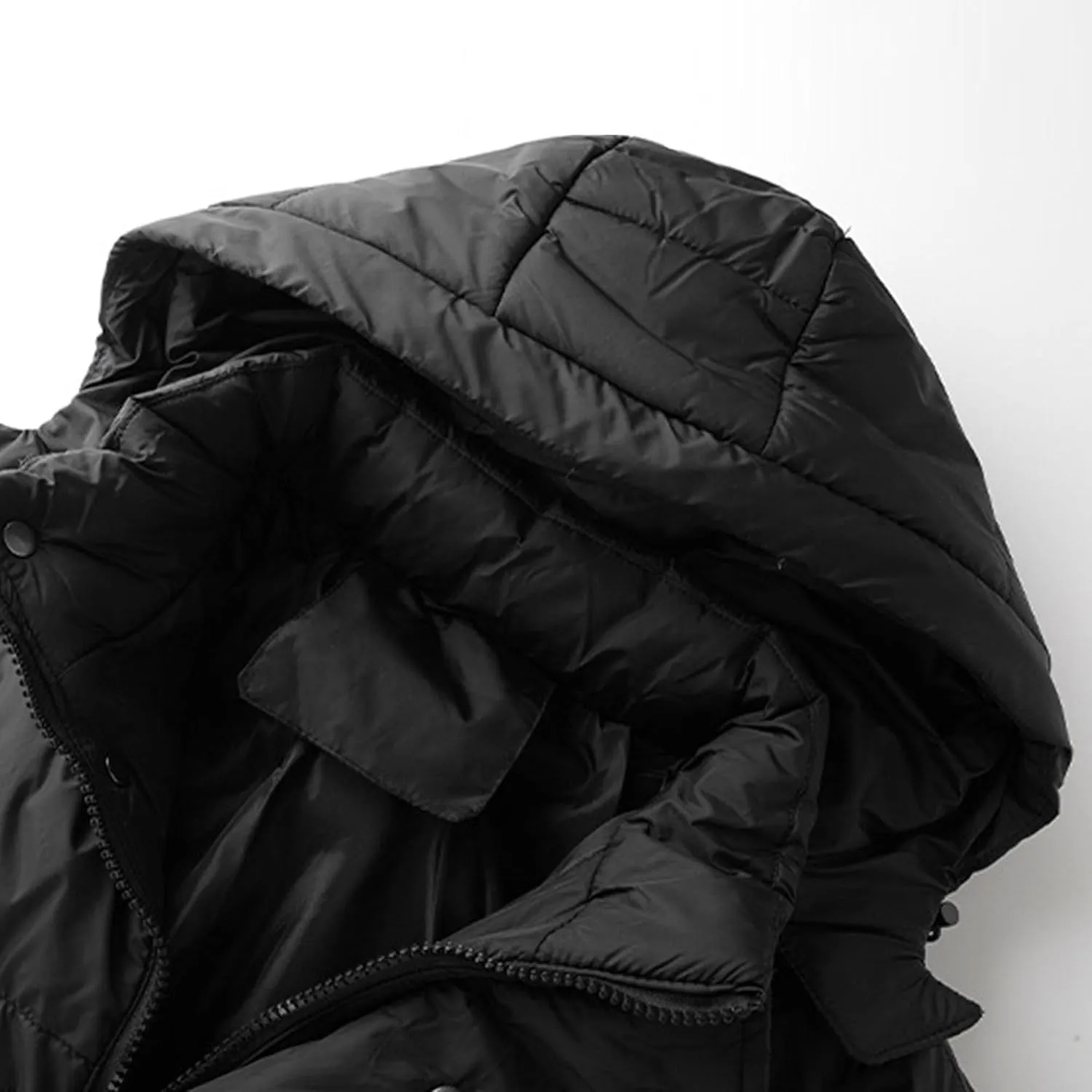 Men's Thicken Puffer Hooded Jacket Warm Zipper Down Quilted Jackets Insulated Water-Resistant Winter Coat