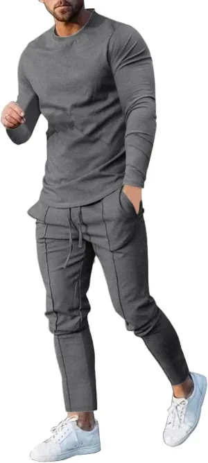 Men's Tracksuit Athletic Casual 2 Piece Outfits Long Sleeve Pullover Shirts and Pant Set Gym Jogger Sweatsuit Set
