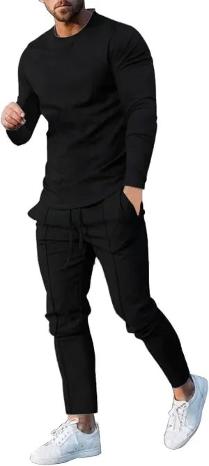 Men's Tracksuit Athletic Casual 2 Piece Outfits Long Sleeve Pullover Shirts and Pant Set Gym Jogger Sweatsuit Set