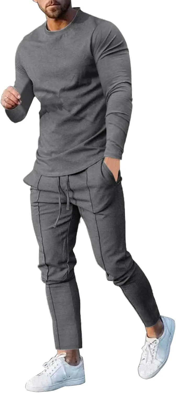 Men's Tracksuit Athletic Casual 2 Piece Outfits Long Sleeve Pullover Shirts and Pant Set Gym Jogger Sweatsuit Set