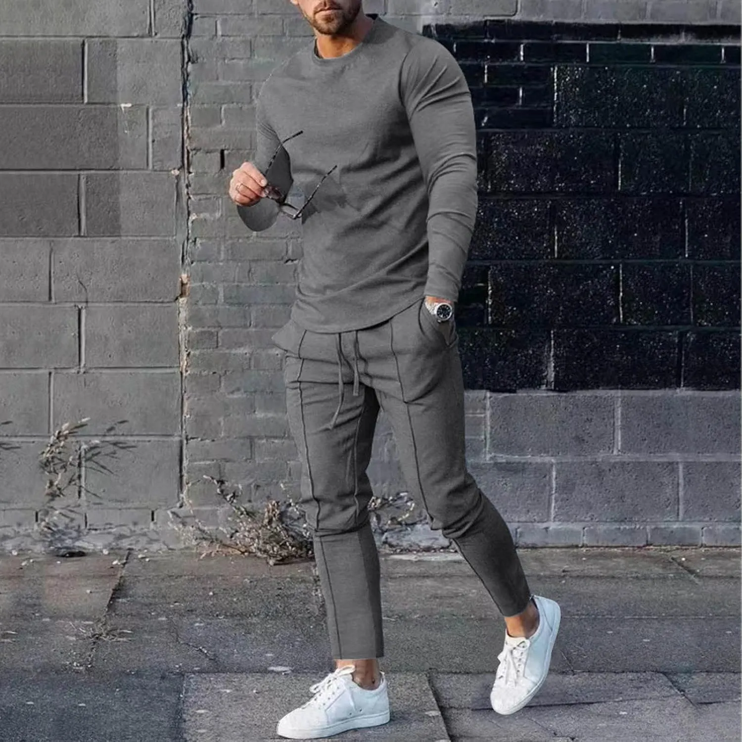Men's Tracksuit Athletic Casual 2 Piece Outfits Long Sleeve Pullover Shirts and Pant Set Gym Jogger Sweatsuit Set
