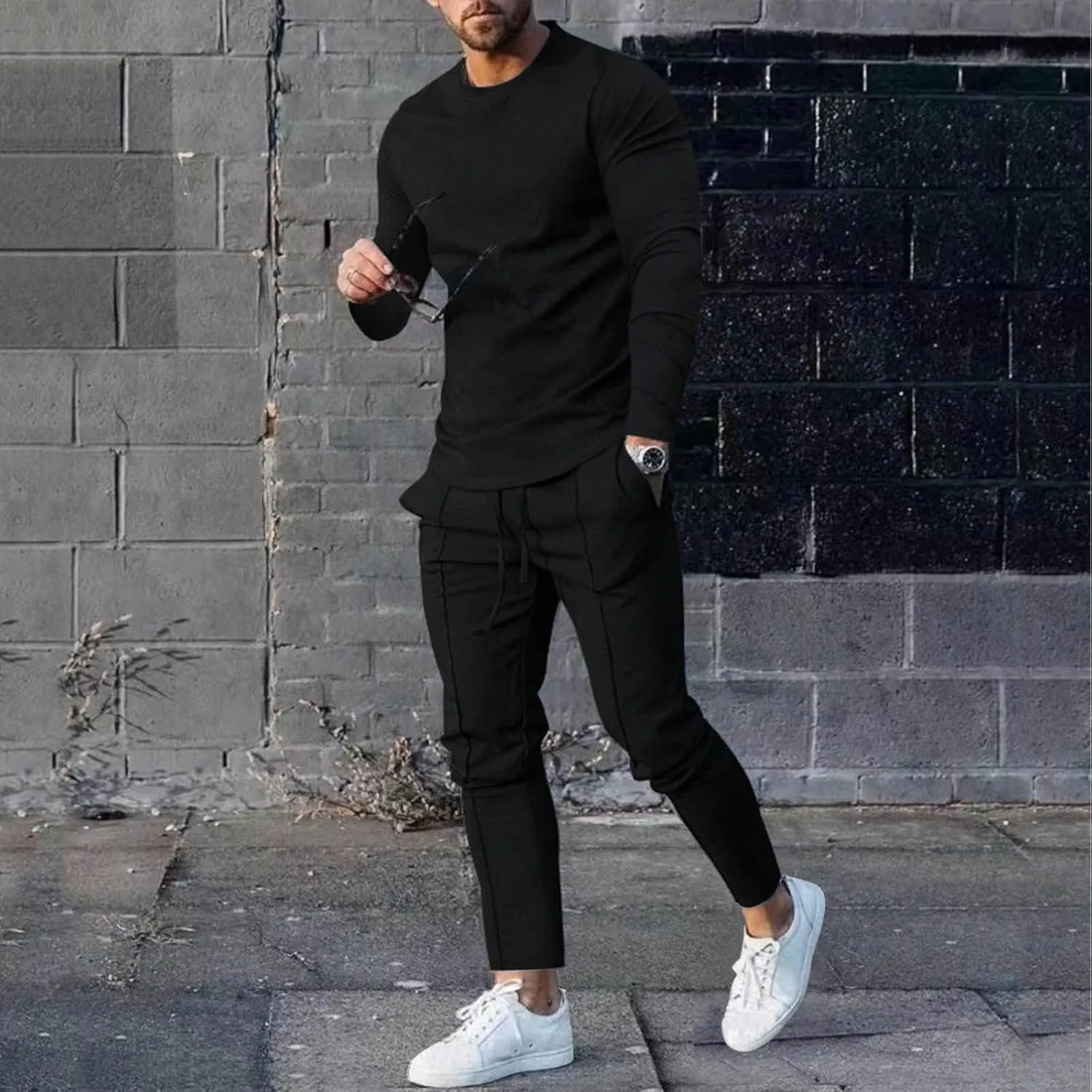 Men's Tracksuit Athletic Casual 2 Piece Outfits Long Sleeve Pullover Shirts and Pant Set Gym Jogger Sweatsuit Set