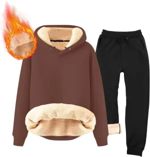 Men's Tracksuits 2 Piece Long Sleeve Fleece Pullovers Sweatsuuit Sets Athletic Jogger Pants Suit Thermal Outfits