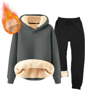 Men's Tracksuits 2 Piece Long Sleeve Fleece Pullovers Sweatsuuit Sets Athletic Jogger Pants Suit Thermal Outfits
