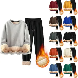 Men's Tracksuits 2 Piece Long Sleeve Fleece Pullovers Sweatsuuit Sets Athletic Jogger Pants Suit Thermal Outfits
