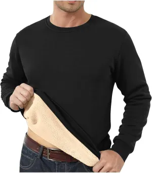 Men's Warm Sherpa Lined Crewneck Sweatshirts Oversize Fleece Pullover Tops Thick Thermal Cotton Pullover Tops Big&Tall