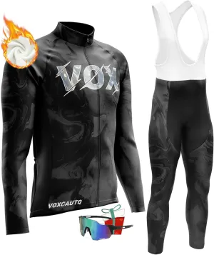 Men's Winter Cycling Jersey Sets Long Sleeve Fleece Thermal Bike Jacket Bicycle Shirt   Windproof Glasses