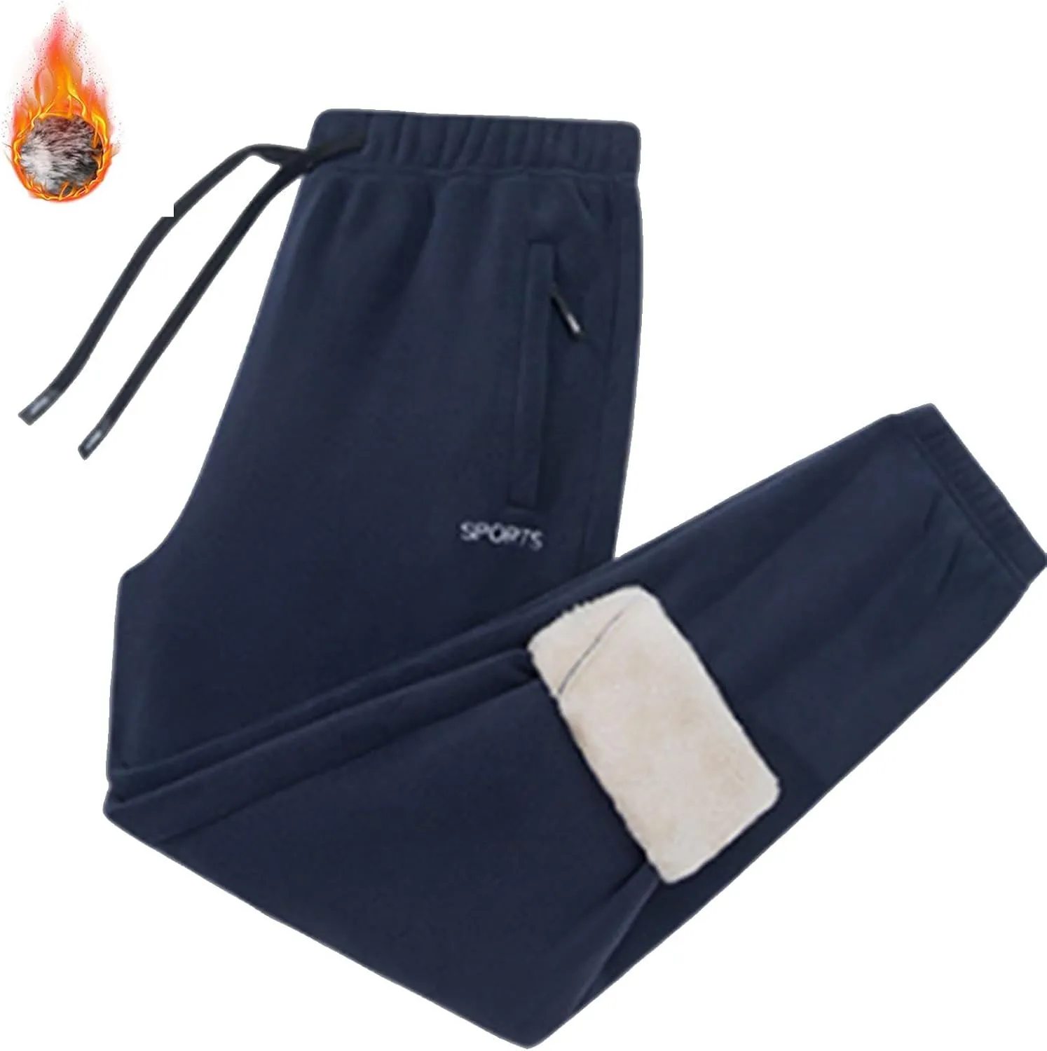 Men's Winter Fleece Pants Pants Trousers Casual Pants Drawstring Elastic Waist Straight Leg Plain Lined Pants for