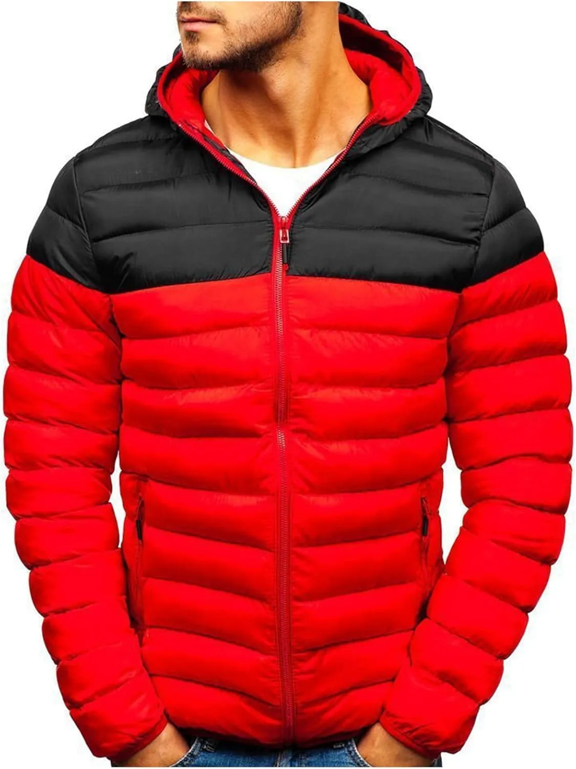 Men's Winter Puffer Jacket Long Sleeve Hooded down Jackets Lightweight Thick Thermal Coat Fall Winter Outerwear