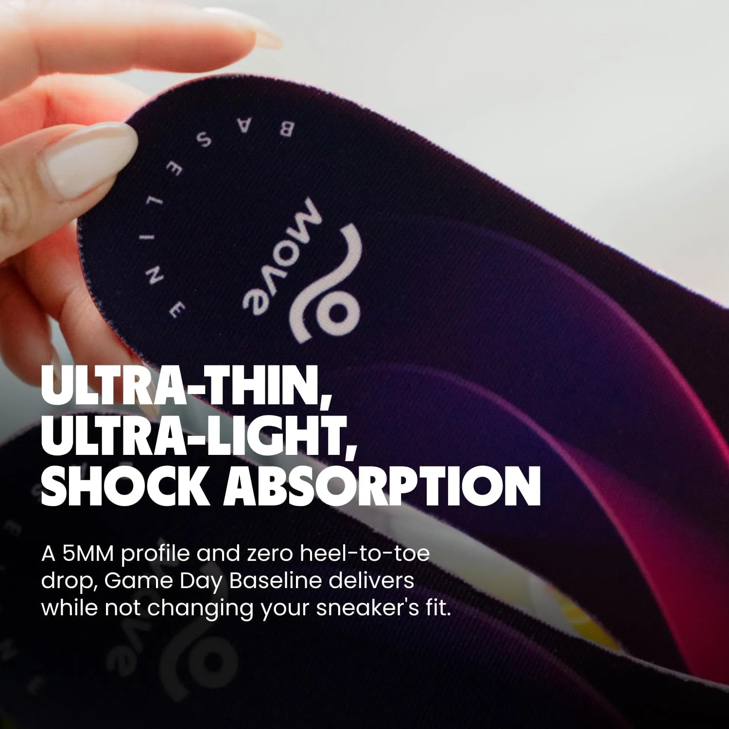 MOVE Baseline - All-Purpose Insoles - Sock Liner - Ultra Thin Shock Absorption - Maximum Freedom of Movement and Energy Return for Cleats, Shoes, Running, Basketball, Baseball (M15-15.5/WM16.5-17)