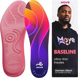 MOVE Baseline - All-Purpose Insoles - Sock Liner - Ultra Thin Shock Absorption - Maximum Freedom of Movement and Energy Return for Cleats, Shoes, Running, Basketball, Baseball (M15-15.5/WM16.5-17)