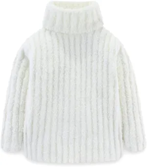 Mud Kingdom Neutral Kids Chenille Sweater for Boy Girl Winter Furry Turtleneck Tops Warm