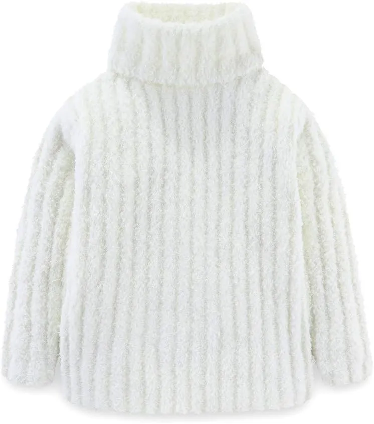 Mud Kingdom Neutral Kids Chenille Sweater for Boy Girl Winter Furry Turtleneck Tops Warm