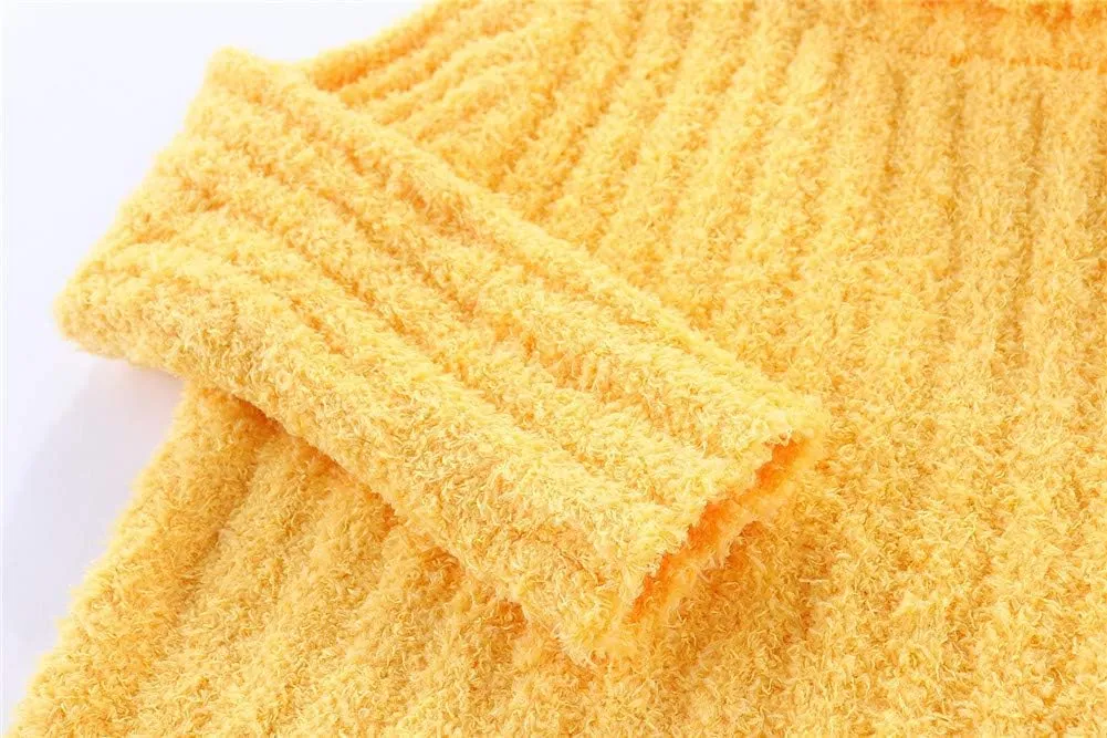 Mud Kingdom Neutral Kids Chenille Sweater for Boy Girl Winter Furry Turtleneck Tops Warm