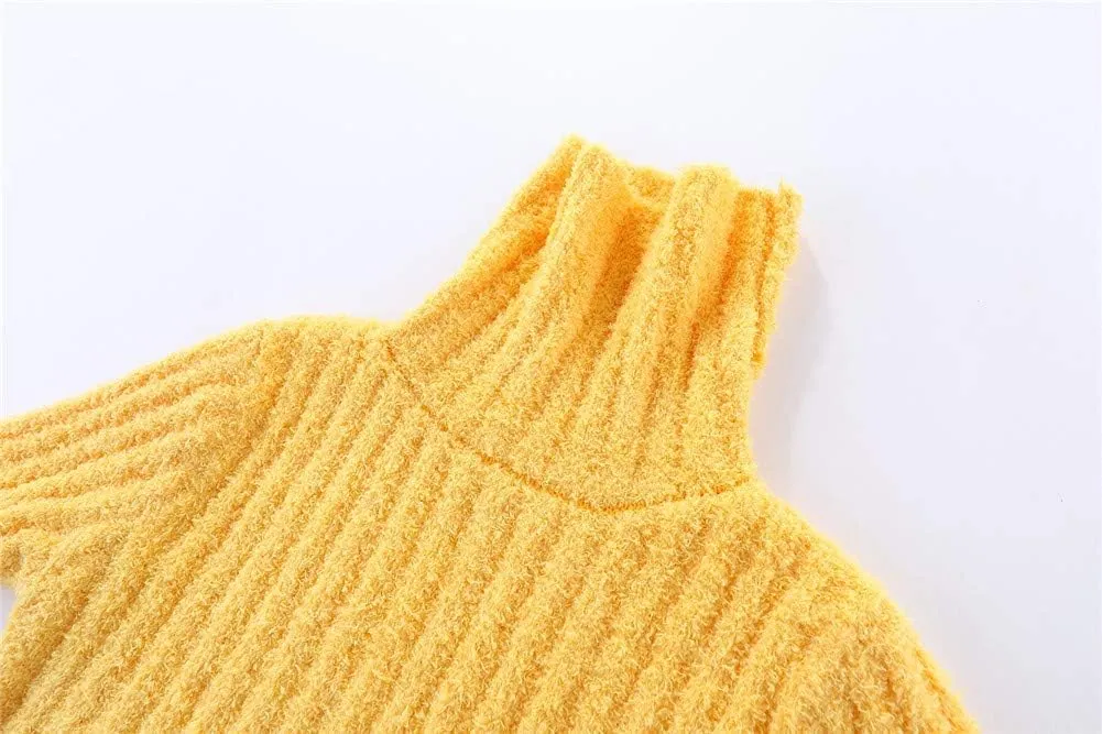 Mud Kingdom Neutral Kids Chenille Sweater for Boy Girl Winter Furry Turtleneck Tops Warm