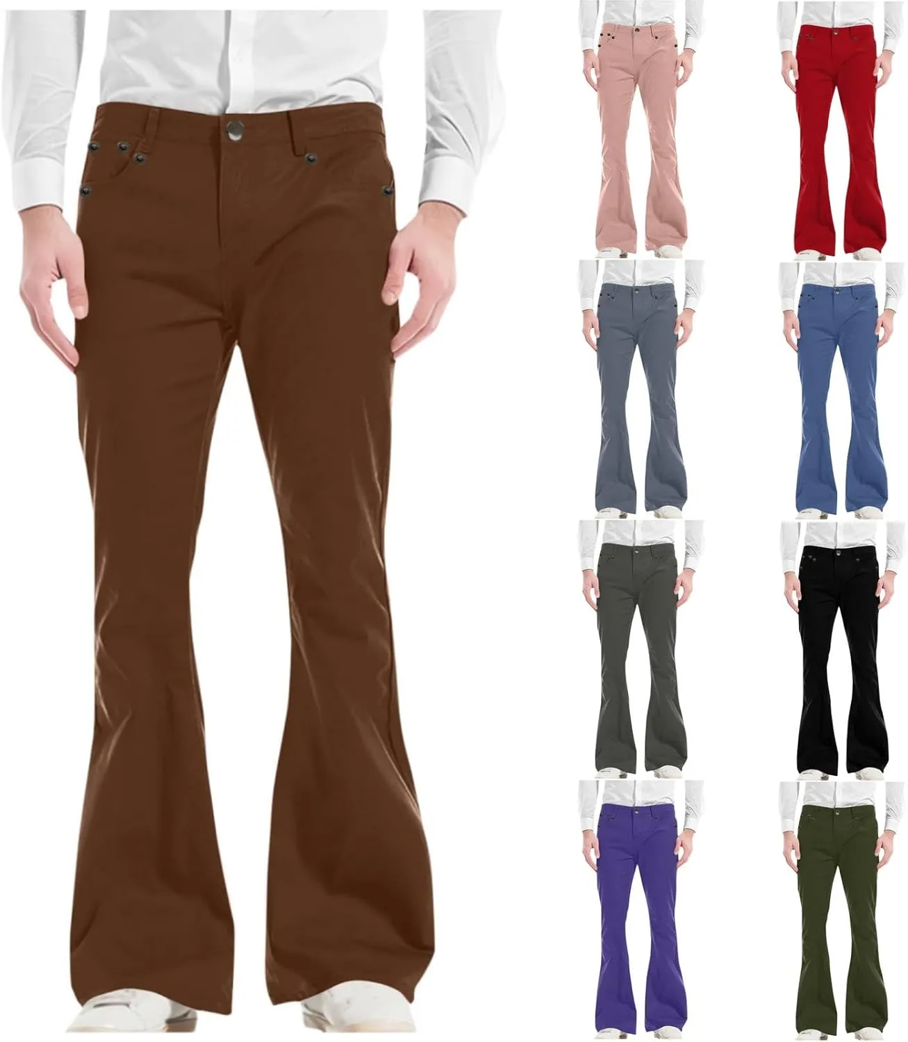 Muscularfit Men's Pants Slim Fit Stretch Fashion Chino Bell Bottom Flares Pants Causal Vintage Zipper Button Autumn Trousers