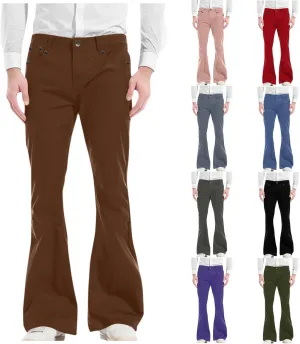 Muscularfit Men's Pants Slim Fit Stretch Fashion Chino Bell Bottom Flares Pants Causal Vintage Zipper Button Autumn Trousers