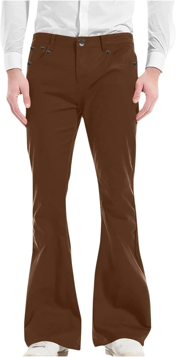 Muscularfit Men's Pants Slim Fit Stretch Fashion Chino Bell Bottom Flares Pants Causal Vintage Zipper Button Autumn Trousers