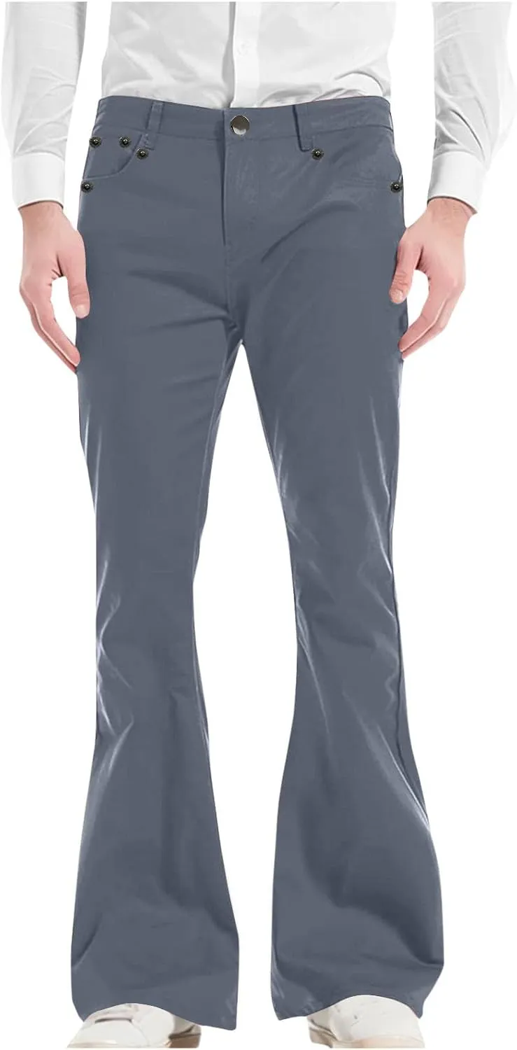 Muscularfit Men's Pants Slim Fit Stretch Fashion Chino Bell Bottom Flares Pants Causal Vintage Zipper Button Autumn Trousers