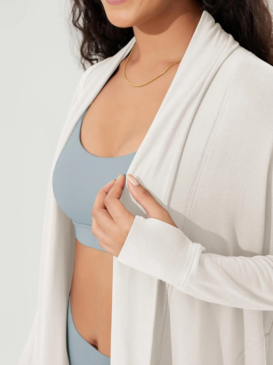 ODODOS Women's Drape Open Front Cardigans Cozy Soft Long Sleeve Casual Wrap Outerwear with Pockets Thumb Hole