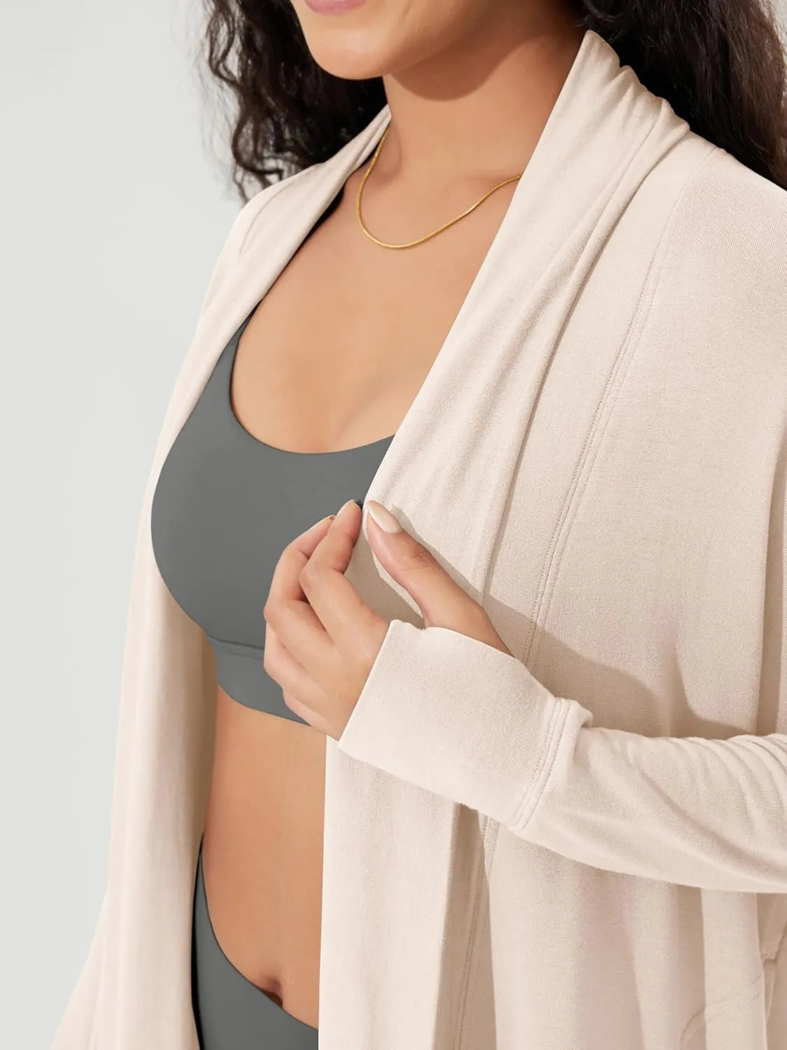 ODODOS Women's Drape Open Front Cardigans Cozy Soft Long Sleeve Casual Wrap Outerwear with Pockets Thumb Hole