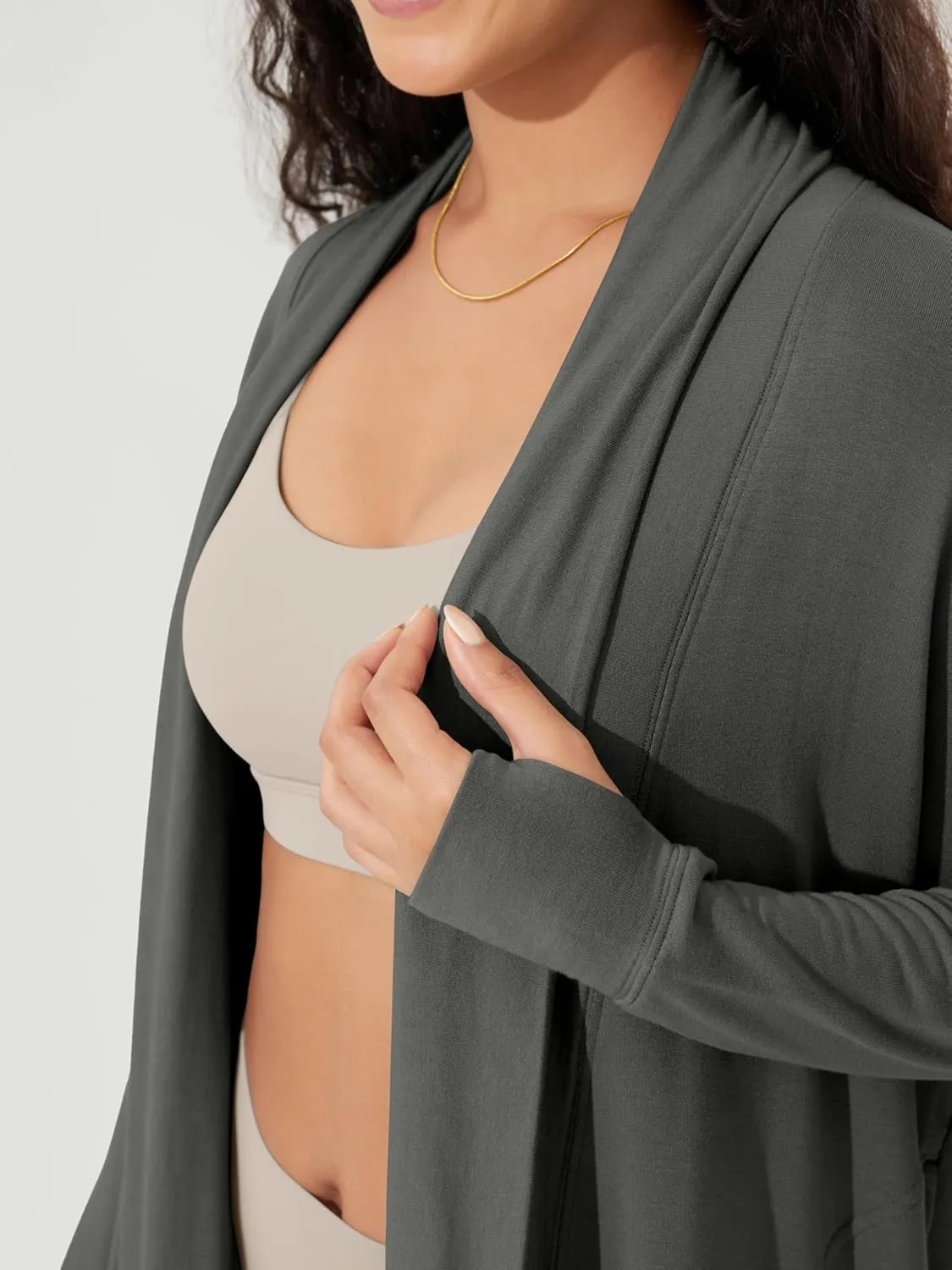 ODODOS Women's Drape Open Front Cardigans Cozy Soft Long Sleeve Casual Wrap Outerwear with Pockets Thumb Hole