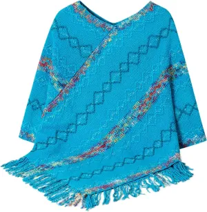 Oplxuo Knit Shawl Wrap Poncho Cape for Women, Ladies Color Block Knitted Cardigan Kimono with Fringe for Fall Winter