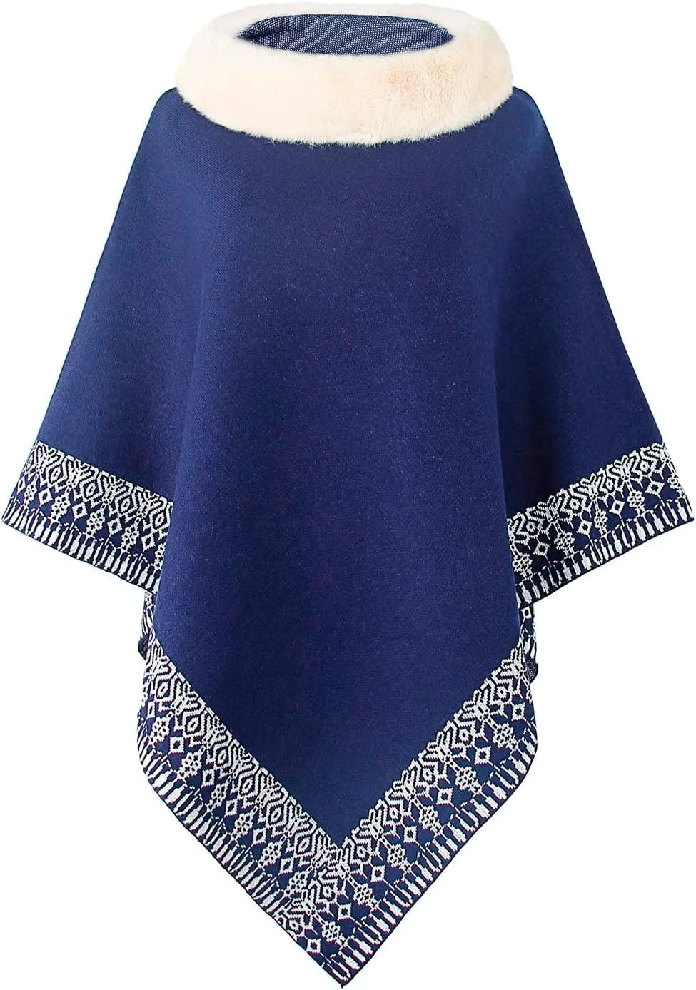 Oplxuo Women's Elegant Shawl Poncho Faux Fur Collar Boho Floral Sweater Cape Knitted Scarf Ponchos Fall Winter Wrap Cardigans
