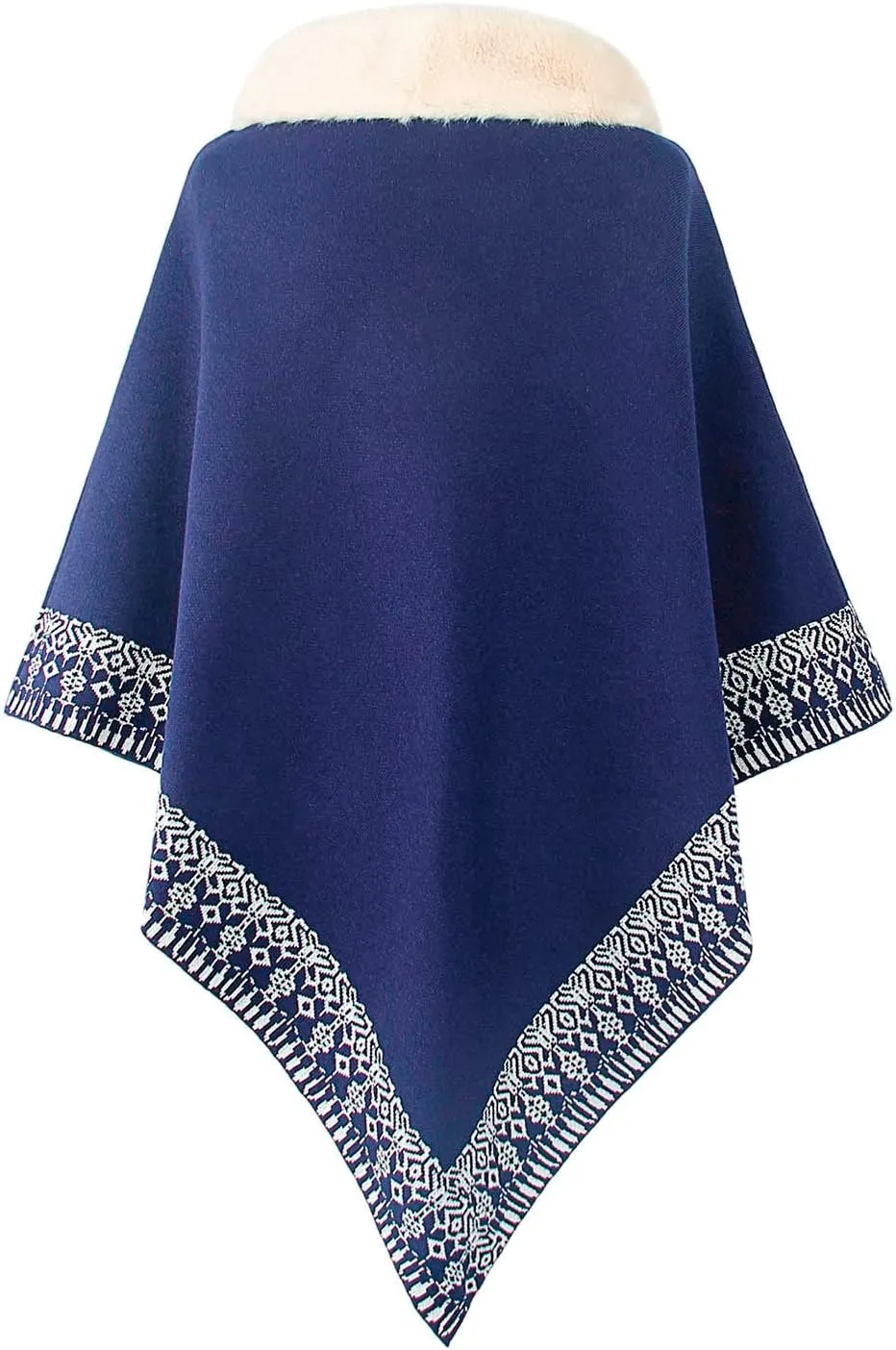 Oplxuo Women's Elegant Shawl Poncho Faux Fur Collar Boho Floral Sweater Cape Knitted Scarf Ponchos Fall Winter Wrap Cardigans