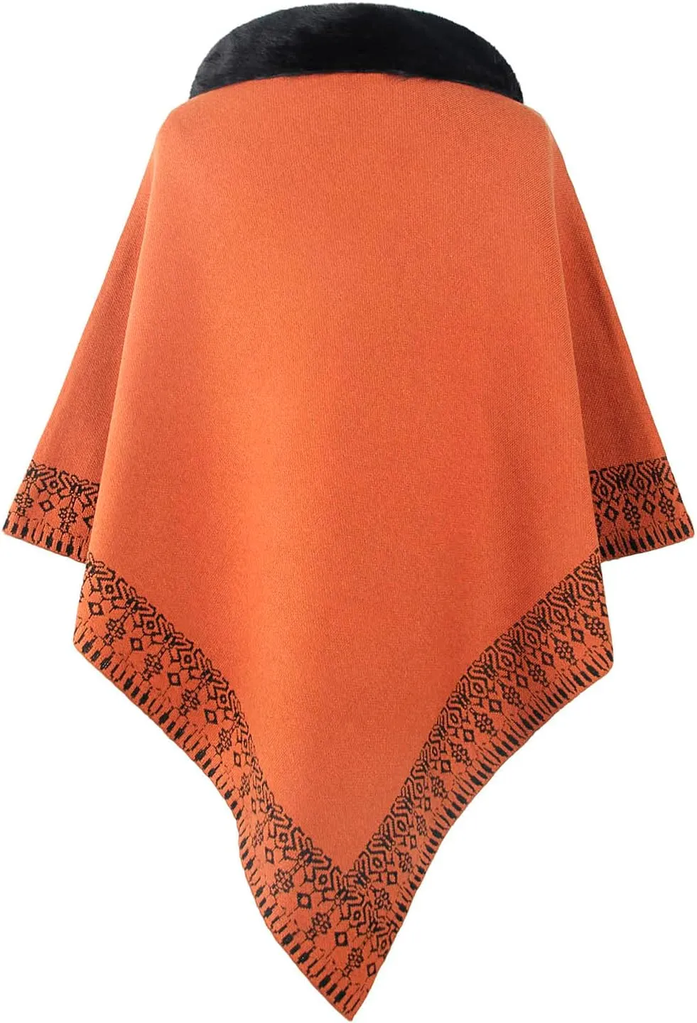 Oplxuo Women's Elegant Shawl Poncho Faux Fur Collar Boho Floral Sweater Cape Knitted Scarf Ponchos Fall Winter Wrap Cardigans