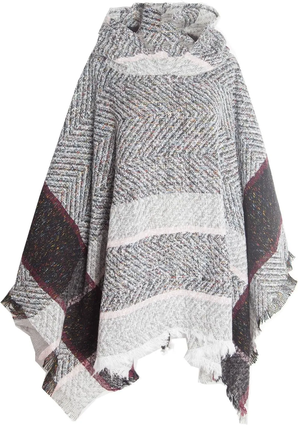 Oplxuo Womens Knit Ponchos Sweater Versatile Lightweight Color Block Pullover Shawl Hooded Wrap Scarf Cape Gifts for Woman