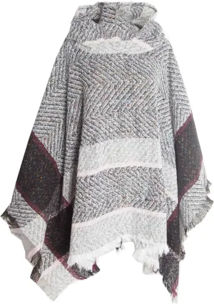 Oplxuo Womens Knit Ponchos Sweater Versatile Lightweight Color Block Pullover Shawl Hooded Wrap Scarf Cape Gifts for Woman