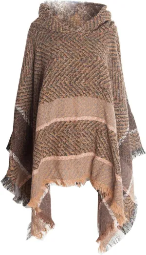 Oplxuo Womens Knit Ponchos Sweater Versatile Lightweight Color Block Pullover Shawl Hooded Wrap Scarf Cape Gifts for Woman
