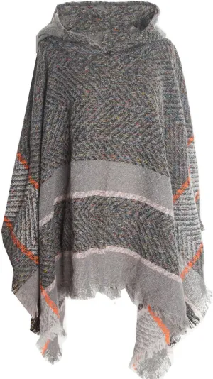 Oplxuo Womens Knit Ponchos Sweater Versatile Lightweight Color Block Pullover Shawl Hooded Wrap Scarf Cape Gifts for Woman