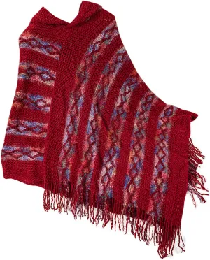 Oplxuo Women's Shawl Wrap Color Block Knit Hoodies Sweaters Tops Boho Tassel Asymmetric Hem Poncho Hooded Cape Outwear