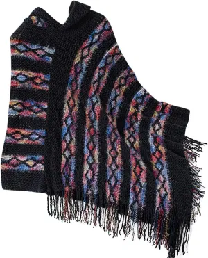 Oplxuo Women's Shawl Wrap Color Block Knit Hoodies Sweaters Tops Boho Tassel Asymmetric Hem Poncho Hooded Cape Outwear