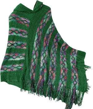 Oplxuo Women's Shawl Wrap Color Block Knit Hoodies Sweaters Tops Boho Tassel Asymmetric Hem Poncho Hooded Cape Outwear