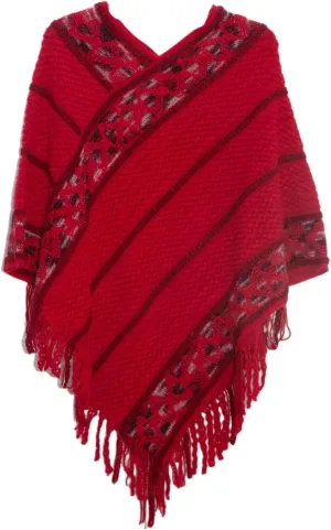 Oplxuo Women's Wrap V Neck Cape with Fringed Hem, Boho Casual Knitted Tassels Poncho Loose Pullover Sweater Coat