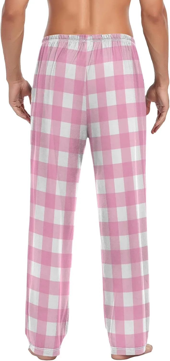 Pajama Pants for Men Gingham Pastel Pink White Check Mens Pajama Bottoms Lounge Pants S