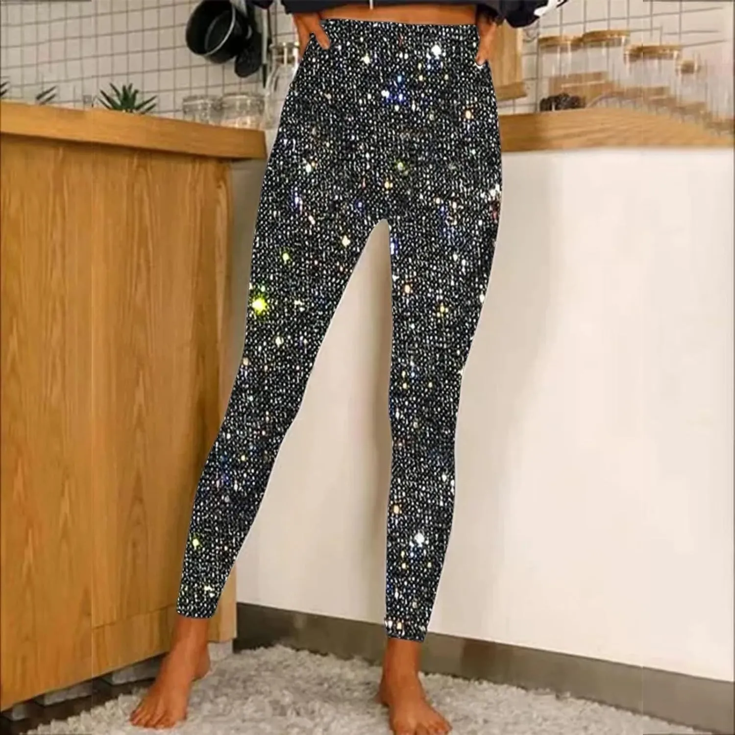 Petite Leggings for Women Sports Long Leg Elastic Pants Fitness Yoga Pants Leather Like Leggings for Women No Front