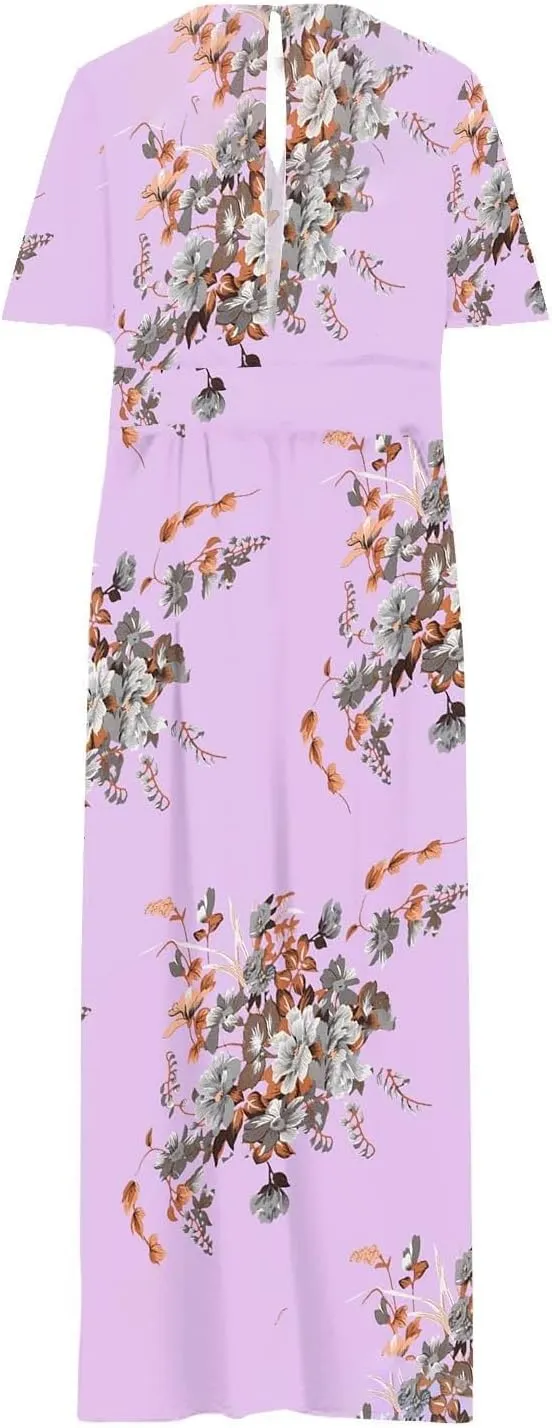 Plus Size Dresses for Curvy Women Wedding Guest Formal Cocktail Maxi V Neck Short Sleeve Split Dress