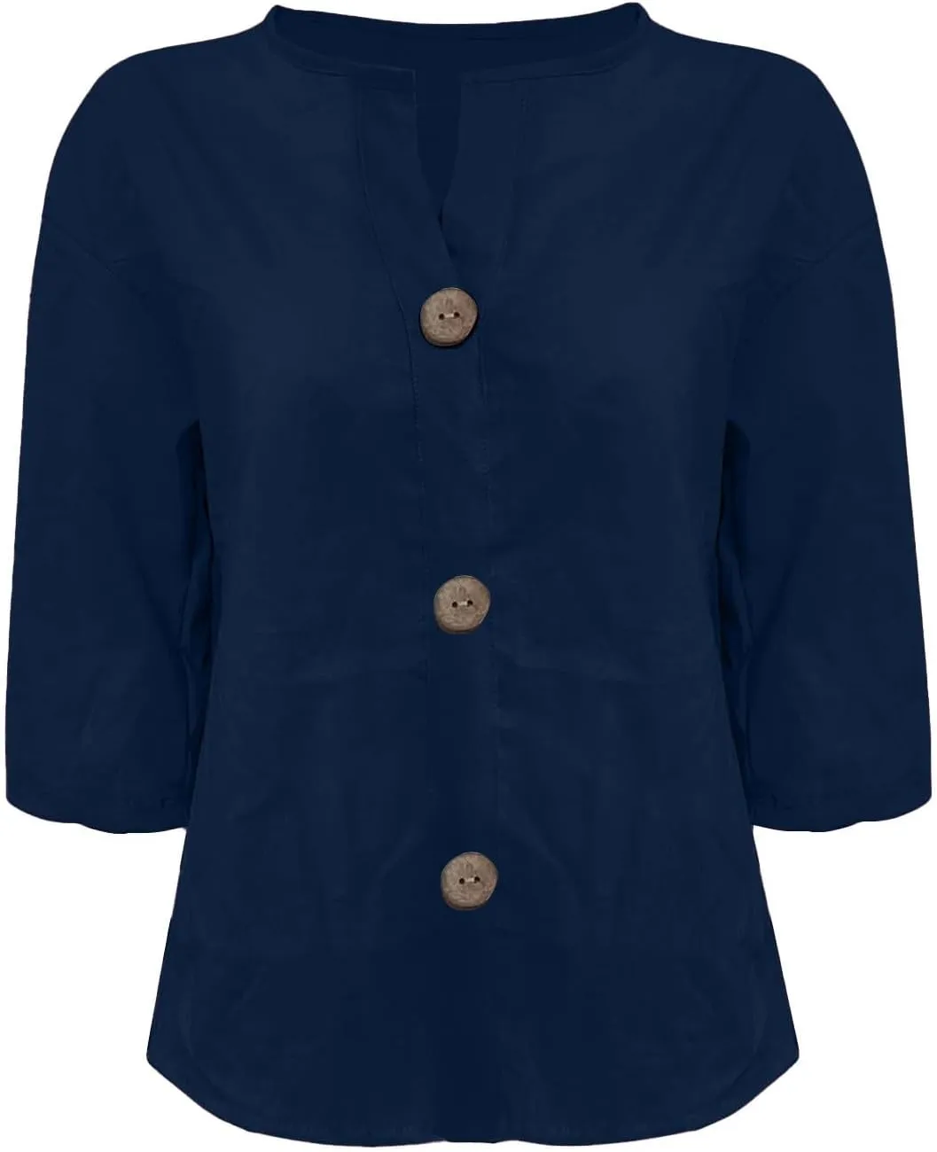 Plus Size Summer Cotton Linen Shirts for Women V Neck 3/4 Sleeve Tops Loose Vacation Beach Solid Blouses Tunic Tops
