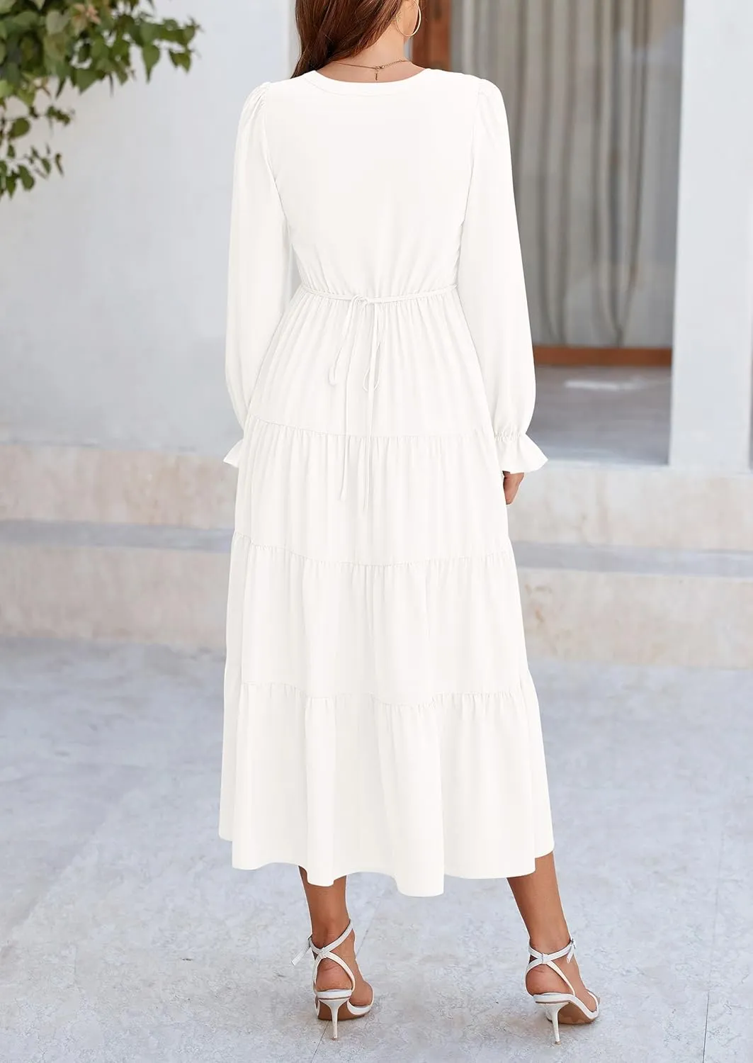 PRETTYGARDEN Women's Fall Maxi Dress Long Sleeve V Neck Tiered A Line Ruffle Elegant Flowy Spring Cocktail Party Dresses