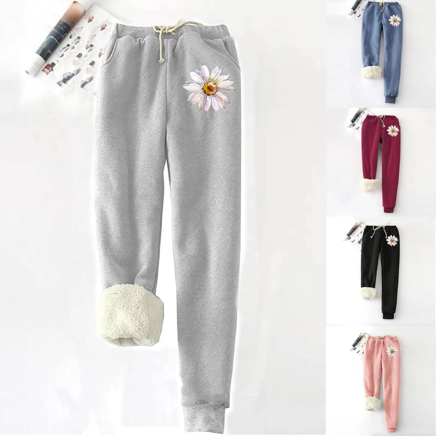 Qeaghou Fleece Lined Sweatpants Womens Winter Thermal Thicken Athletic Pants Drawstring Elastic Waisted Sherpa Jogger Pants