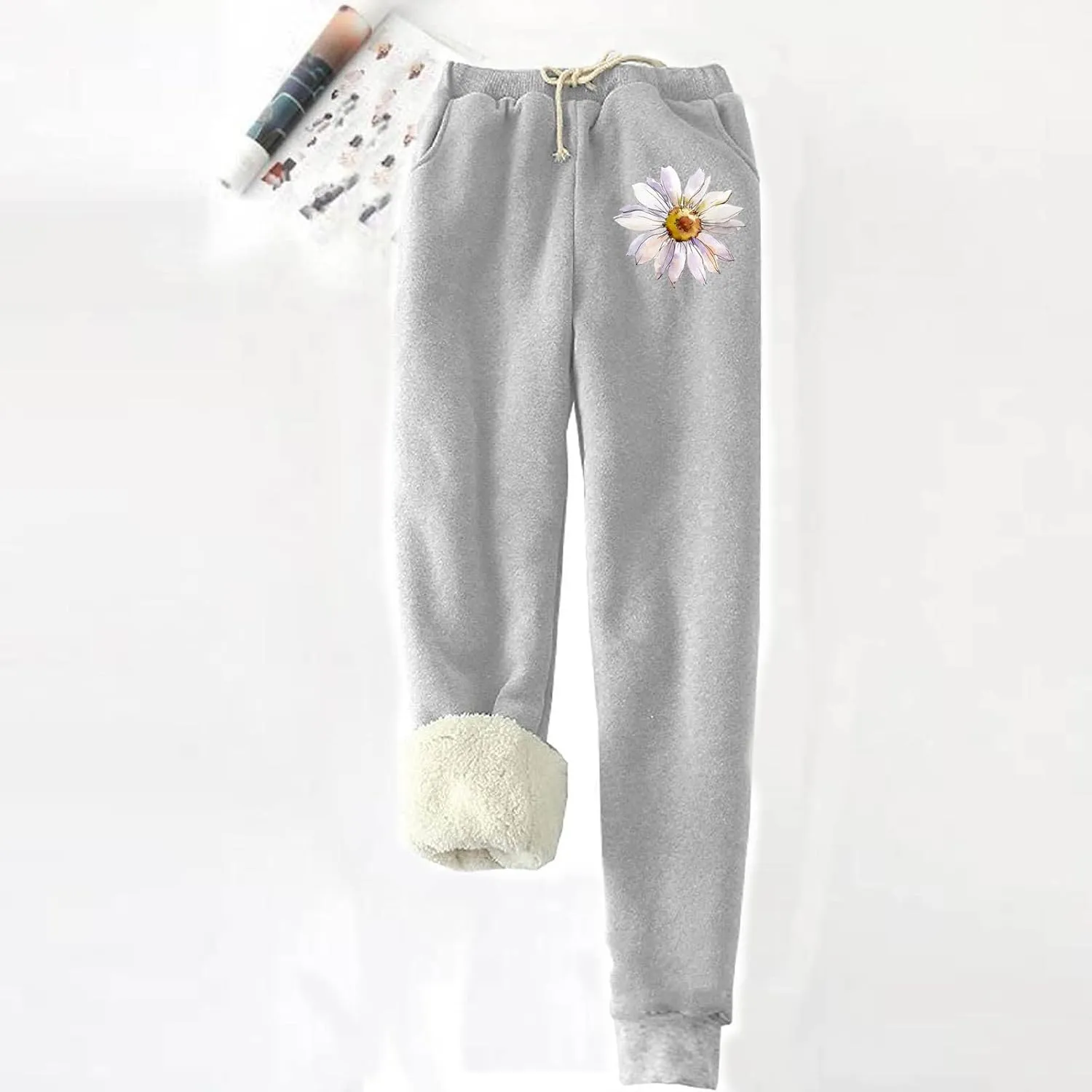 Qeaghou Fleece Lined Sweatpants Womens Winter Thermal Thicken Athletic Pants Drawstring Elastic Waisted Sherpa Jogger Pants