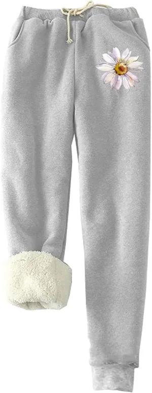 Qeaghou Fleece Lined Sweatpants Womens Winter Thermal Thicken Athletic Pants Drawstring Elastic Waisted Sherpa Jogger Pants