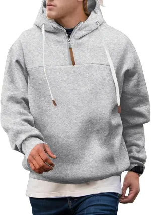 Quarter Zip Hoodies for Men Basic Hooded Sweatshirt Drawstring Casual Long Sleeve Pullover Shirts Workout Tops Unisex