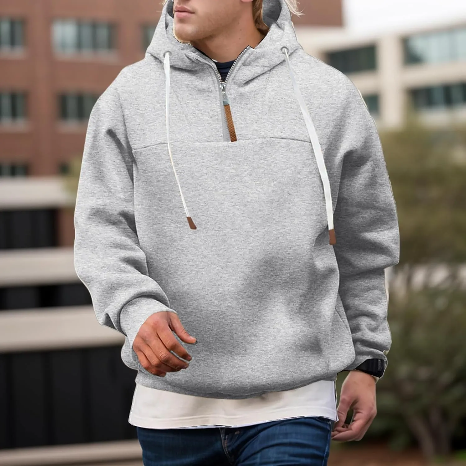 Quarter Zip Hoodies for Men Basic Hooded Sweatshirt Drawstring Casual Long Sleeve Pullover Shirts Workout Tops Unisex