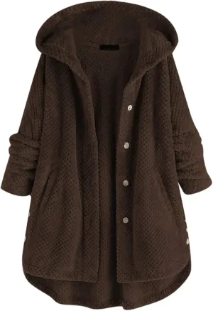 QWENTMTNTY Womens Winter Fuzzy Fleece Jacket Oversized Casual Trendy Hooded Cardigan Coat Winter Thermal Sherpa Outerwear